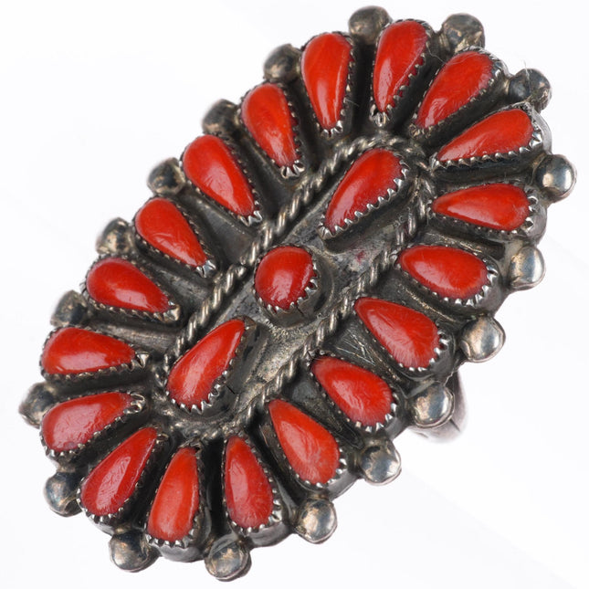 sz7.5 large vintage B Natewa Zuni sterling silver coral cluster petit point ring