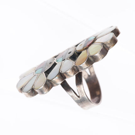 sz7 vintage Zuni sterling silver tripe stack sunface inlay long ring