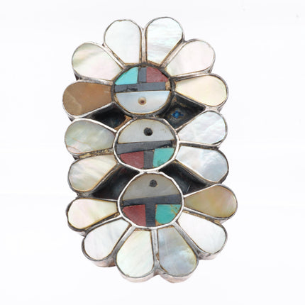 sz7 vintage Zuni sterling silver tripe stack sunface inlay long ring