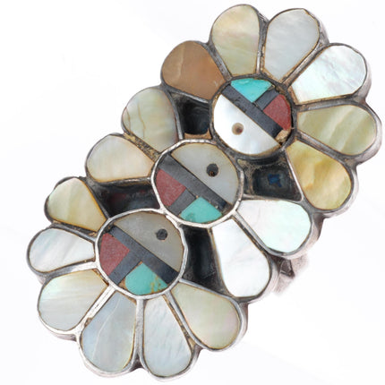 sz7 vintage Zuni sterling silver tripe stack sunface inlay long ring