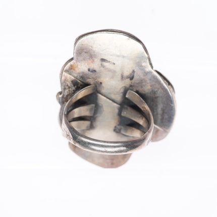 sz7.5 vintage Zuni sterling silver shell, jet, turquoise inlay ring