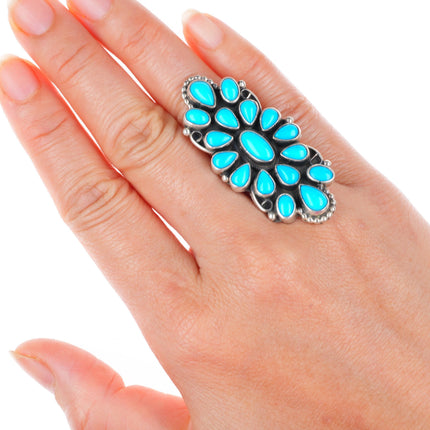 sz7 vintage GJ southwestern sterling silver turquoise cluster long ring
