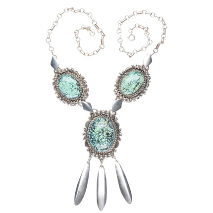 Richard Begay Navajo sterling silver spiderweb variscite heavy 3 stone necklace