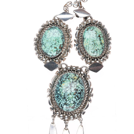 Richard Begay Navajo sterling silver spiderweb variscite heavy 3 stone necklace