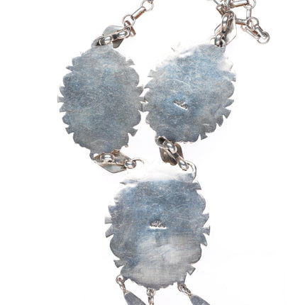 Richard Begay Navajo sterling silver spiderweb variscite heavy 3 stone necklace