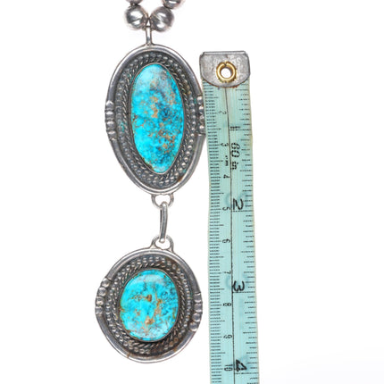 20" vintage Navajo sterling silver Morenci turquoise lariat beaded necklace