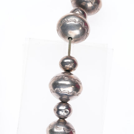35.5" Heavy vintage hand stamped Navajo pearl graduated bead necklace handmade