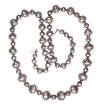 35.5" Heavy vintage hand stamped Navajo pearl graduated bead necklace handmade