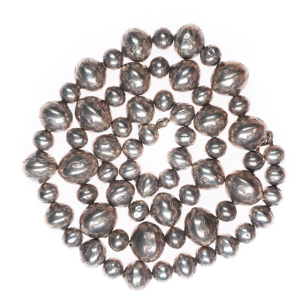 35.5" Heavy vintage hand stamped Navajo pearl graduated bead necklace handmade