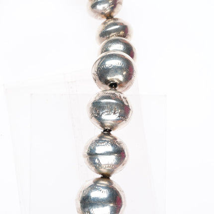 28.5" Vintage hand stamped Navajo pearl handmade beads sterling silver necklace