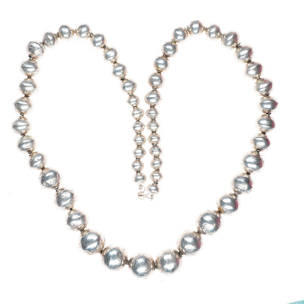 28.5" Vintage hand stamped Navajo pearl handmade beads sterling silver necklace