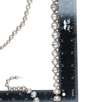 28.5" Vintage hand stamped Navajo pearl handmade beads sterling silver necklace
