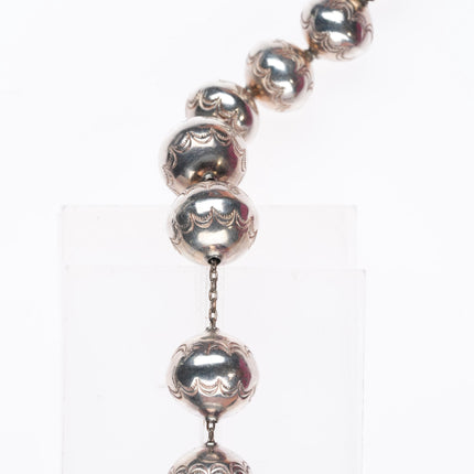 24.5" vintage Navajo pearls hand stamped handmade beads sterling silver necklace