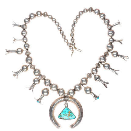 vintage Navajo pearls sterling silver squash blossom necklace handmade beads