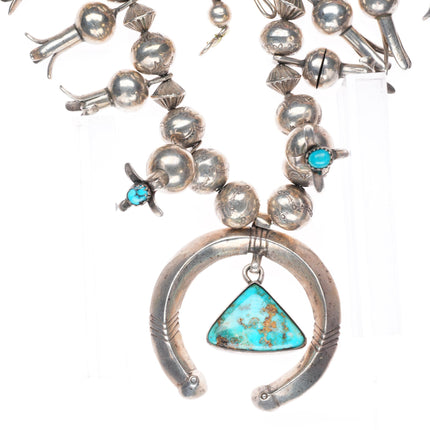 vintage Navajo pearls sterling silver squash blossom necklace handmade beads