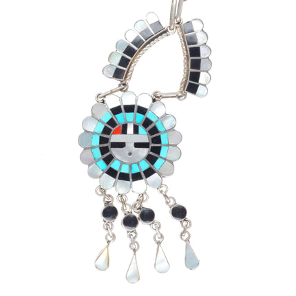 16" JD Massie Zuni sterling silver sunface inlay necklace turquoise/shell