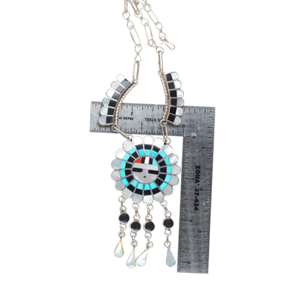 16" JD Massie Zuni sterling silver sunface inlay necklace turquoise/shell