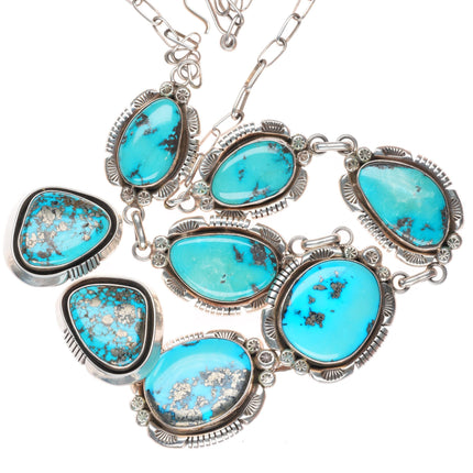Esther Wood Navajo sterling silver Morenci turquoise necklace clip-on earrings