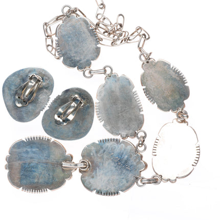 Esther Wood Navajo sterling silver Morenci turquoise necklace clip-on earrings