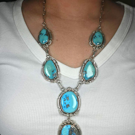 Esther Wood Navajo sterling silver Morenci turquoise necklace clip-on earrings