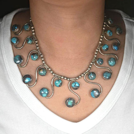 Vintage Bisbee Turquoise southwestern modernist sterling silver necklace