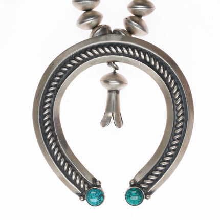 24" c1940's vintage Navajo sterling silver squash blossom necklace w/ turquoise
