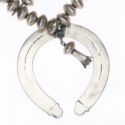24" c1940's vintage Navajo sterling silver squash blossom necklace w/ turquoise