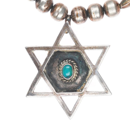 19" vintage Navajo sterling silver beaded necklace with star pendant w/turquoise
