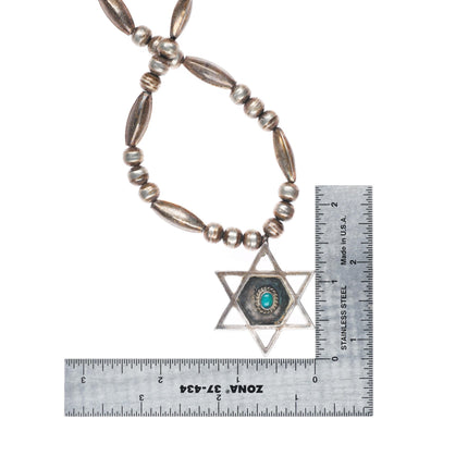 19" vintage Navajo sterling silver beaded necklace with star pendant w/turquoise
