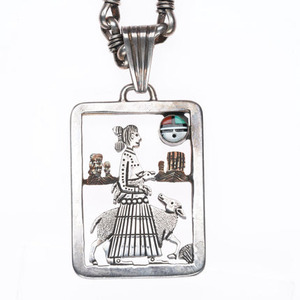 30.5" Clarence Lee Navajo sterling silver necklace/pendant with sunface/Woman