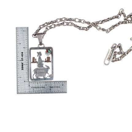 30.5" Clarence Lee Navajo sterling silver necklace/pendant with sunface/Woman