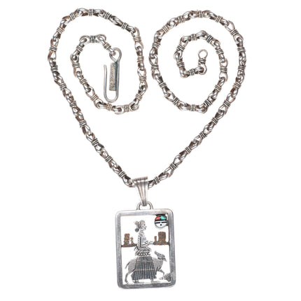 30.5" Clarence Lee Navajo sterling silver necklace/pendant with sunface/Woman