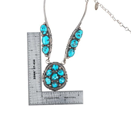 19.5" Vintage Navajo sterling silver turquoise bib necklace sterling silver