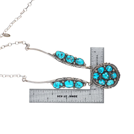 19.5" Vintage Navajo sterling silver turquoise bib necklace sterling silver