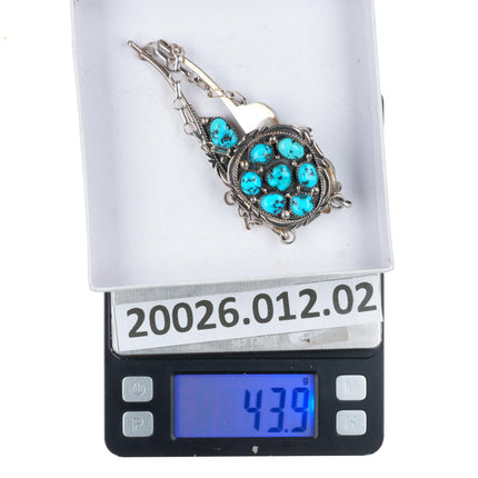 19.5" Vintage Navajo sterling silver turquoise bib necklace sterling silver
