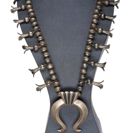 c1920's-30's vintage 26" Navajo ingot silver squash blossom beaded necklace
