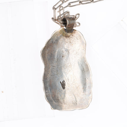 Allen Pooyouma Hopi sterling silver turquoise and coral pendant necklace