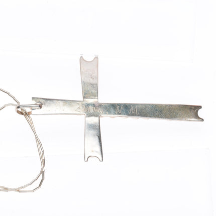 Vintage Zuni sterling silver Dishta style flush inlay turquoise cross pendant