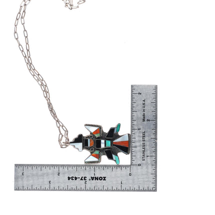 1940's-50's Zuni sterling silver knifewing inlay pendant on paperclip necklace