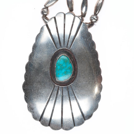 27" vintage Navajo sterling silver shield pendant shadowbox turquoise/necklace