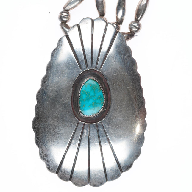 27" vintage Navajo sterling silver shield pendant shadowbox turquoise/necklace