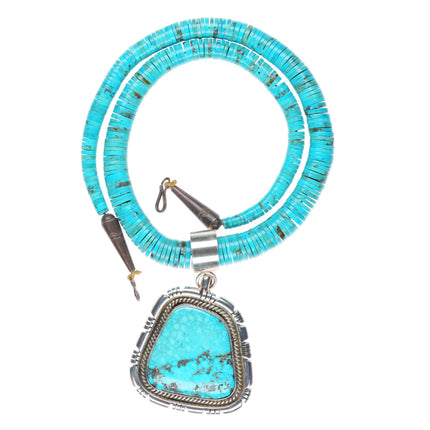 Esther Wood Navajo sterling silver pendant/Vintage Santo Domingo Heishi necklace