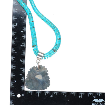 Esther Wood Navajo sterling silver pendant/Vintage Santo Domingo Heishi necklace