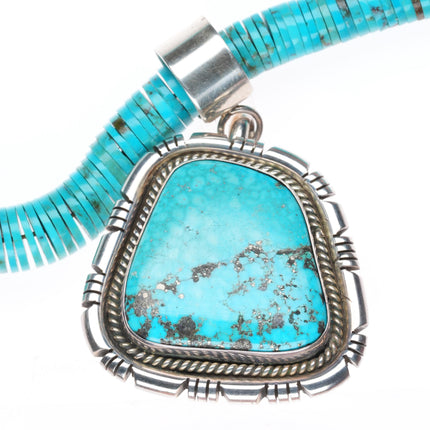 Esther Wood Navajo sterling silver pendant/Vintage Santo Domingo Heishi necklace