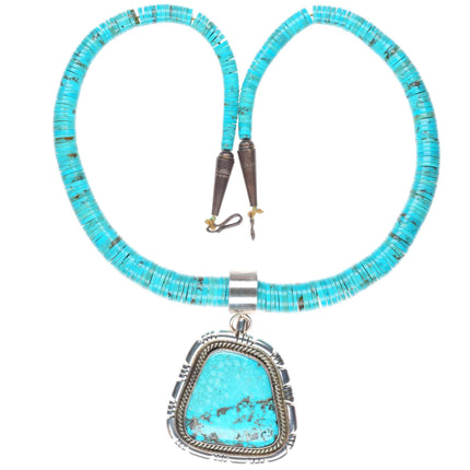 Esther Wood Navajo sterling silver pendant/Vintage Santo Domingo Heishi necklace