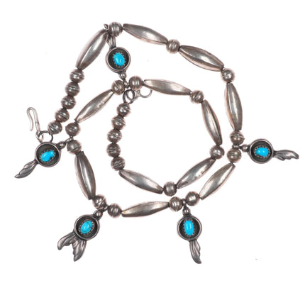 16.5" vintage A. Vandever Navajo sterling silver beaded necklace with turquoise