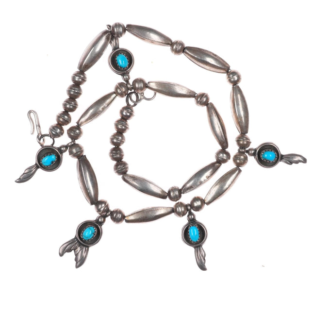 16.5" vintage A. Vandever Navajo sterling silver beaded necklace with turquoise