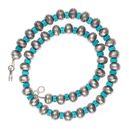14.75" vintage Navajo pearl sterling silver turquoise beaded choker necklace