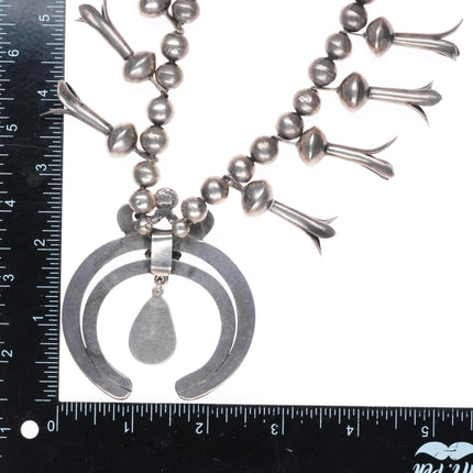23.5" c1940's Navajo squash blossom necklace turquoise naja sterling silver