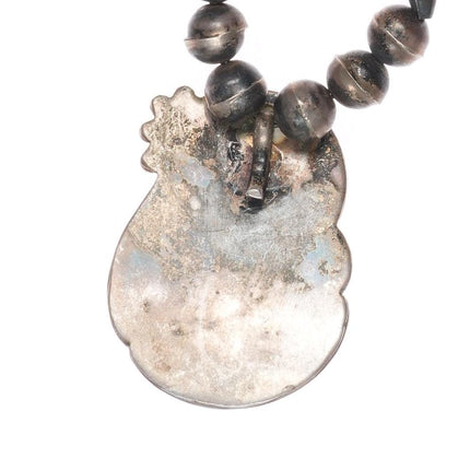 17" Vintage Navajo sterling silver beaded necklace with turquoise pendant
